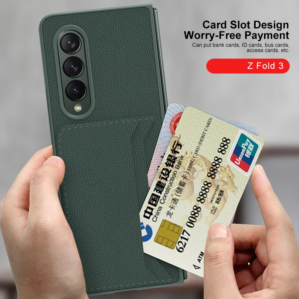 business card slot leather phone bag case for samsung galaxy z fold 3 fold3 5g flip 3 flip3 anti knock protective cover free global shipping