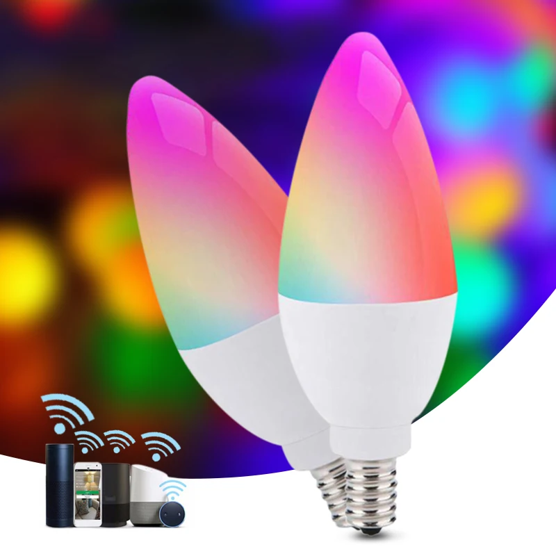 

Светодиодная лампа E12/E14, для помещений, неоновая вывеска, RGB лента с контроллером освещения, с регулируемой яркостью, умная лампа, работает с ...