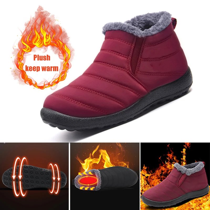 

Indestructible Waterproof Snow Shoes For Women Plush Lined Thick Warm Boots with Anti-slip Sole Winter Gift for Mother D