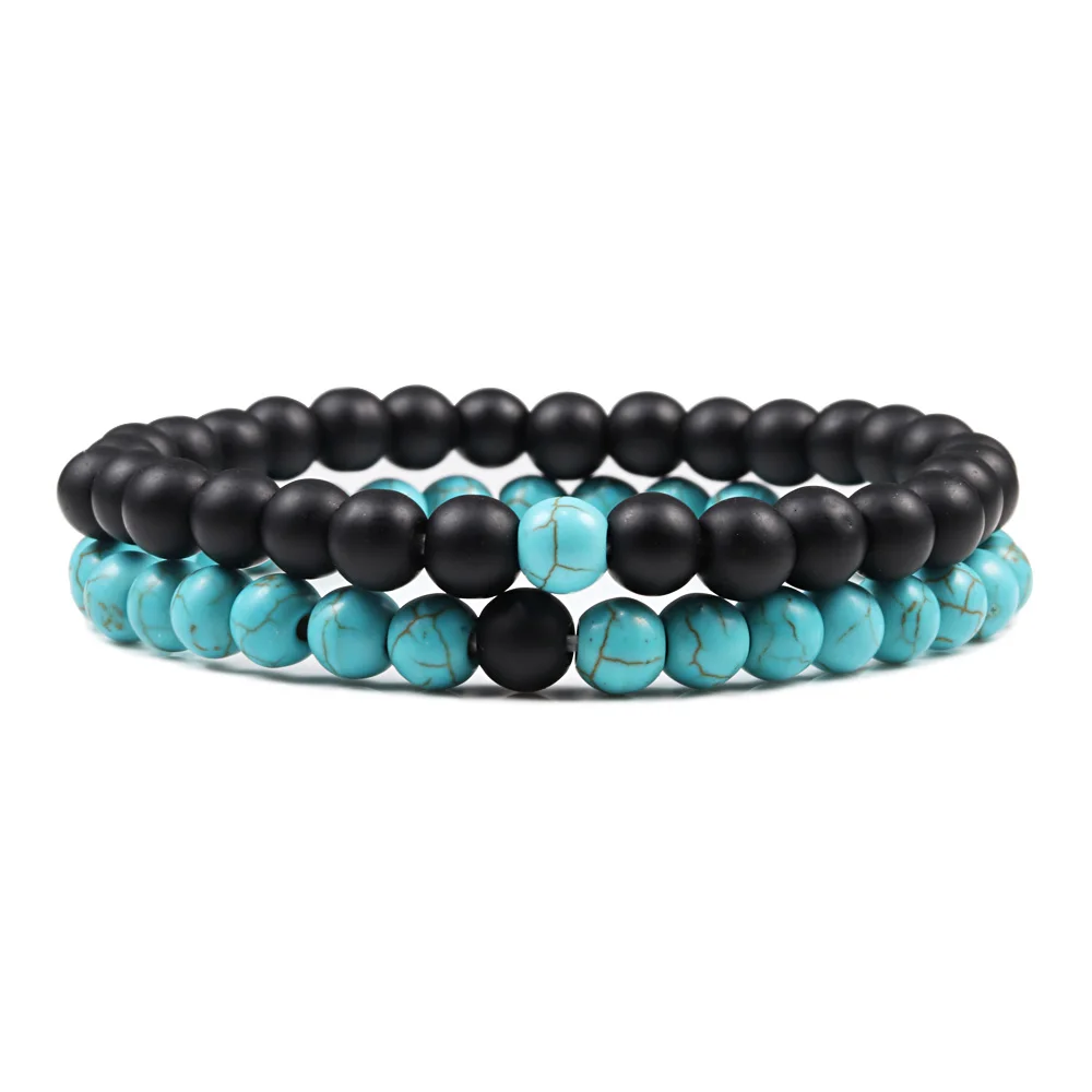 Light Blue Black 6 мм 2 шт./компл. пара Для мужчин дистанционные браслеты Инь-Ян Натуральный камень нитка с бусинами тонкий браслет ювелирные женские браслеты подарок в едином положении во время занятий легкой атлетикой - Окраска металла: Light Blue Black