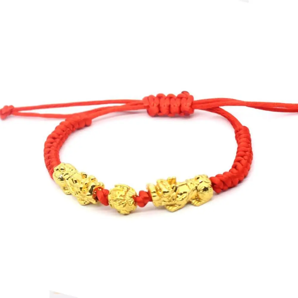 Двойной красный браслет Pixiu со шнурками женские браслеты на удачу|Плетеные