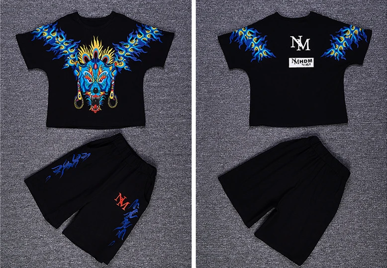 2019 Casual boy tracksuit Dragon printing tshirt+harem pant Fashion teenager Boy Clothes Cool Kids Hip Hop Clothing Sports Suit | Детская