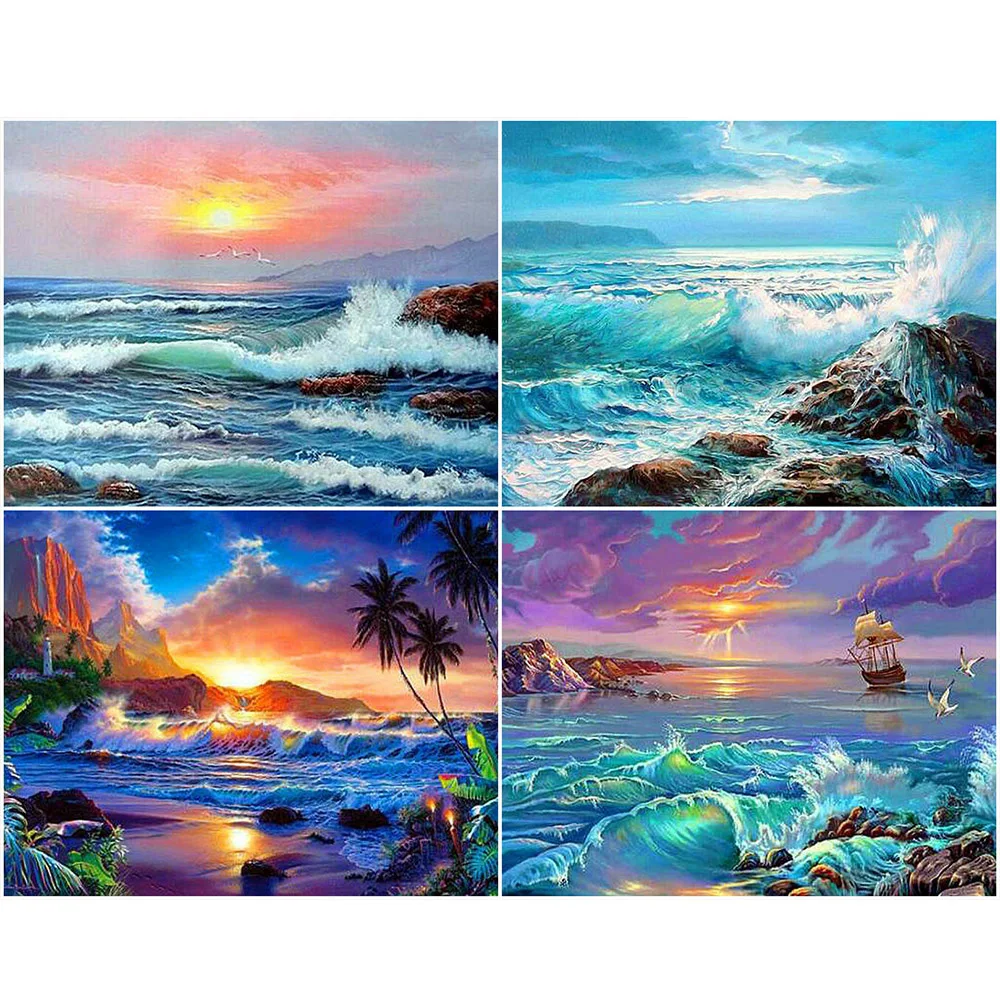 

KAMY YI DIY 5D алмазная вышивка море волна квадратная мозаика Стразы крестиком наперсток