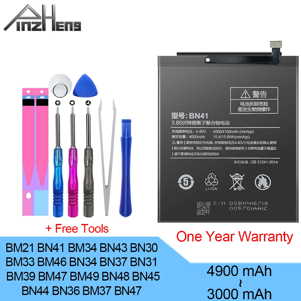 Аккумулятор PINZHENG для Xiaomi Mi Max 3 4i 6 6X 5S Plus Note BN41 батарея Redmi 3S 4X 4A 5A 5 Pro BM46 BN45 BN48 BN43 |
