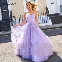 spaghetti strap tulle long prom dresses a line square collar criss cross back evening gowns with train robe de soiree