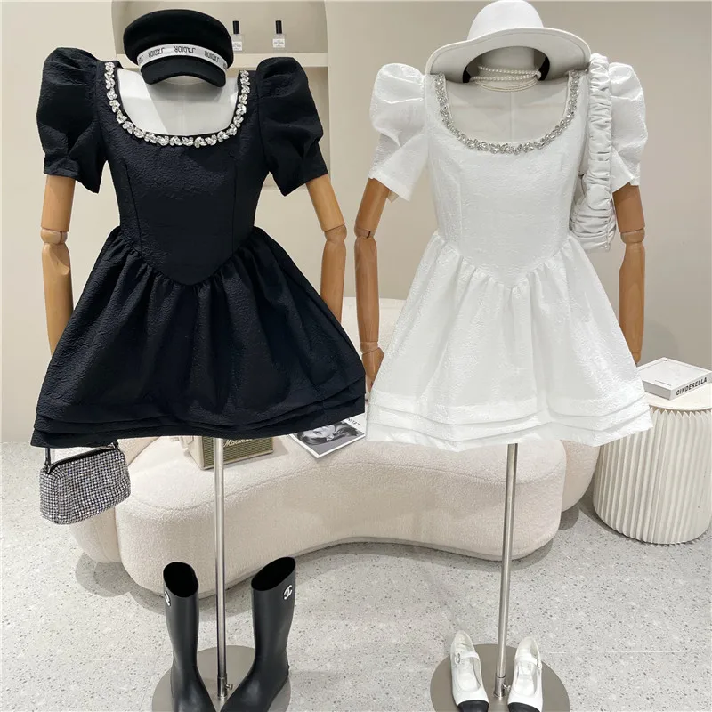 

Niche Design New Women's Clothing Summer 2021 Fashion Exquisite Jacquard Square Neck Loose Puff Sleeve Puff Dress