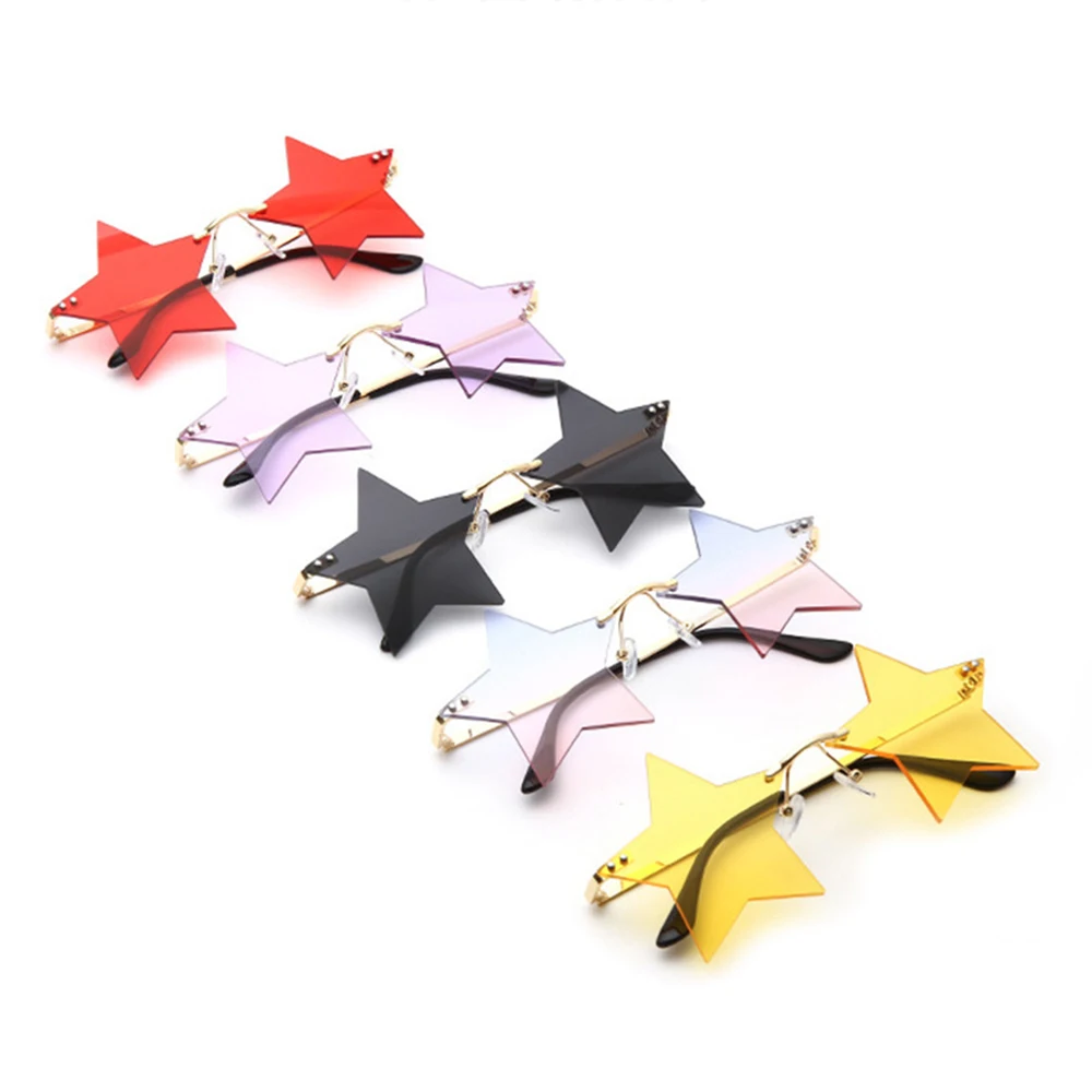 

New Fashion Rimless Sunglasses Women 2020 Trendy Five Star Sun Glasses Men Personality Pentagram Glasses Clear Lens Eyewears