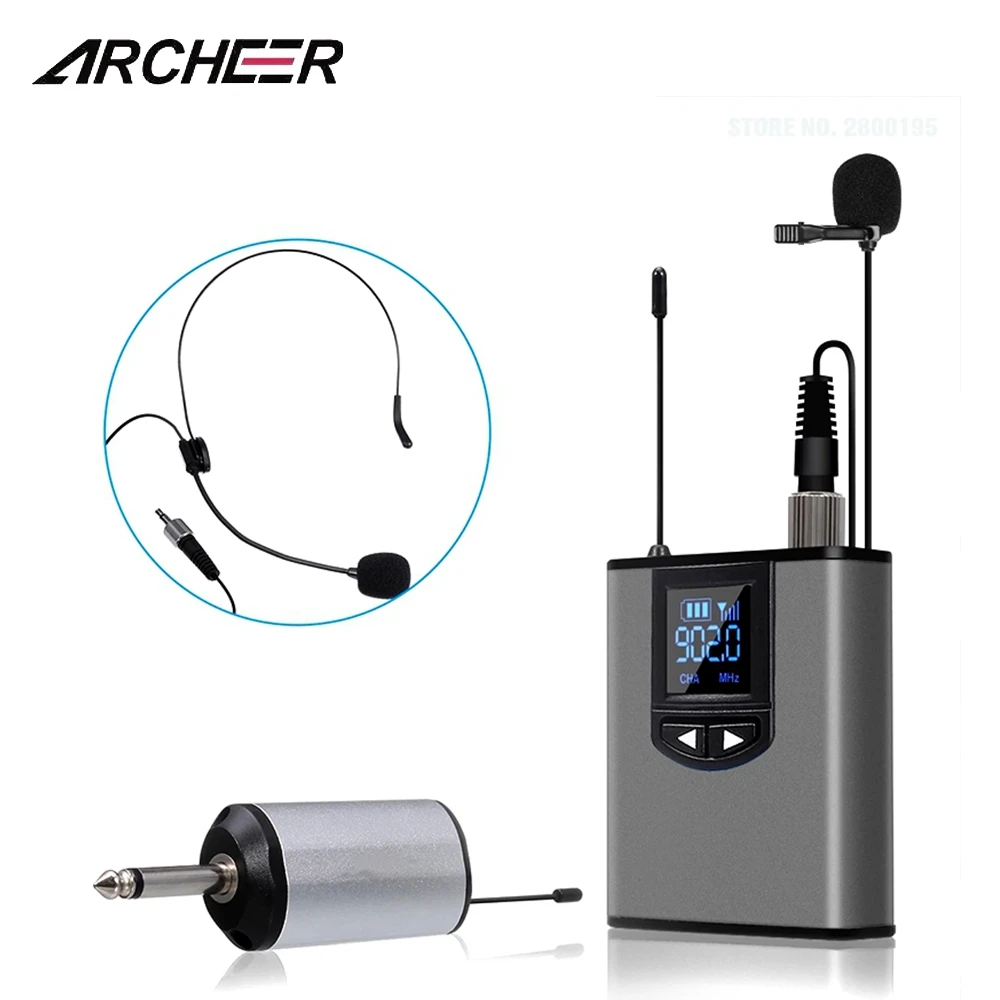 

UHF Wireless Microphone System Headset Lavalier Mic Lapel Bodypack Transmitter Mini Rechargeable Receiver Speech Karaoke Record