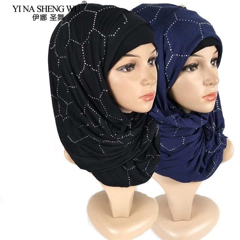 

Женские Новый стиль Мода Стиль мусульманских Hijabhexagonal горячей дрель повязка длинные Национальный высокое качество хиджаб шарф крышка головных уборов