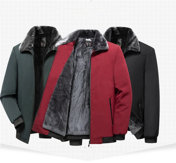 Winter Thick Fleece Jacket Men Outerdoor Fur Collar Men's Parka Zip Up Windproof Windbreakers Cold Warm Coats Male Red Black 4XL