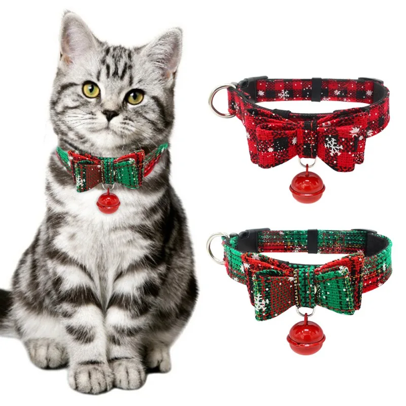

Christmas Pet Collar with Bell Bow Tie Dog Cat Collar Accessories Adjustable for Small Dogs Cats Bowknots Necklace Collar