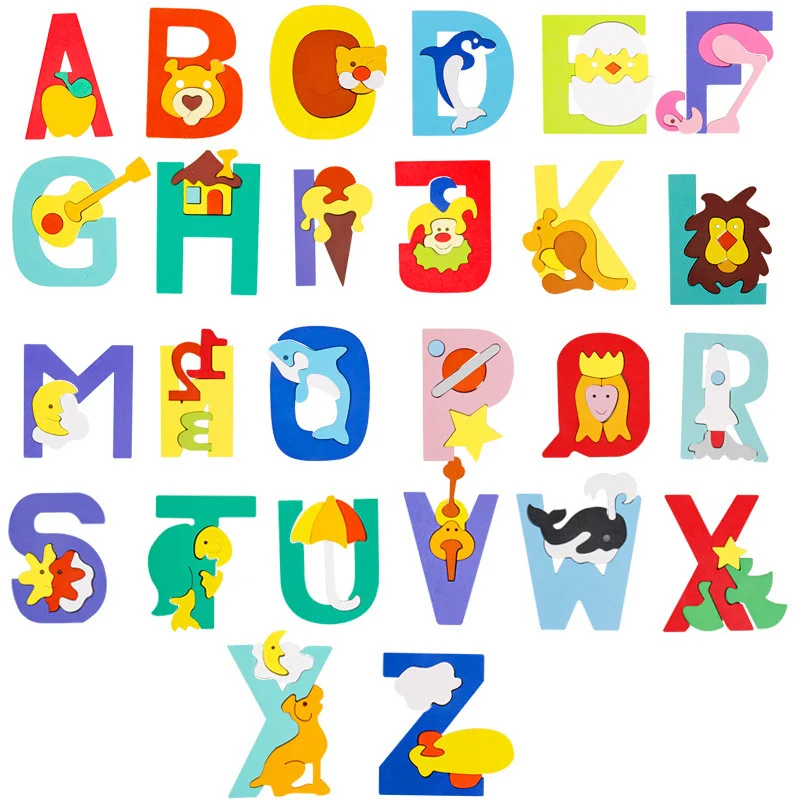 

Новинка 26 шт. Детские деревянные игрушки Алфавит буквы 3D пазл игрушки дошкольные Монтессори обучающая игрушка Пазлы деревянные буквы больш...