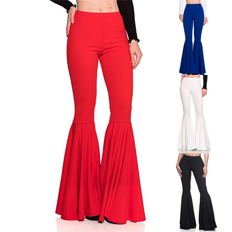 

Solid Boot Cut Long Pants Women Large Size Bell-Bottomed Pants Plus Size Flared Trousers Bright Color Pants