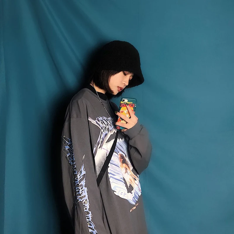 2020 хипстерский винтажный свитшот с надписью ангела Мужская Уличная одежда