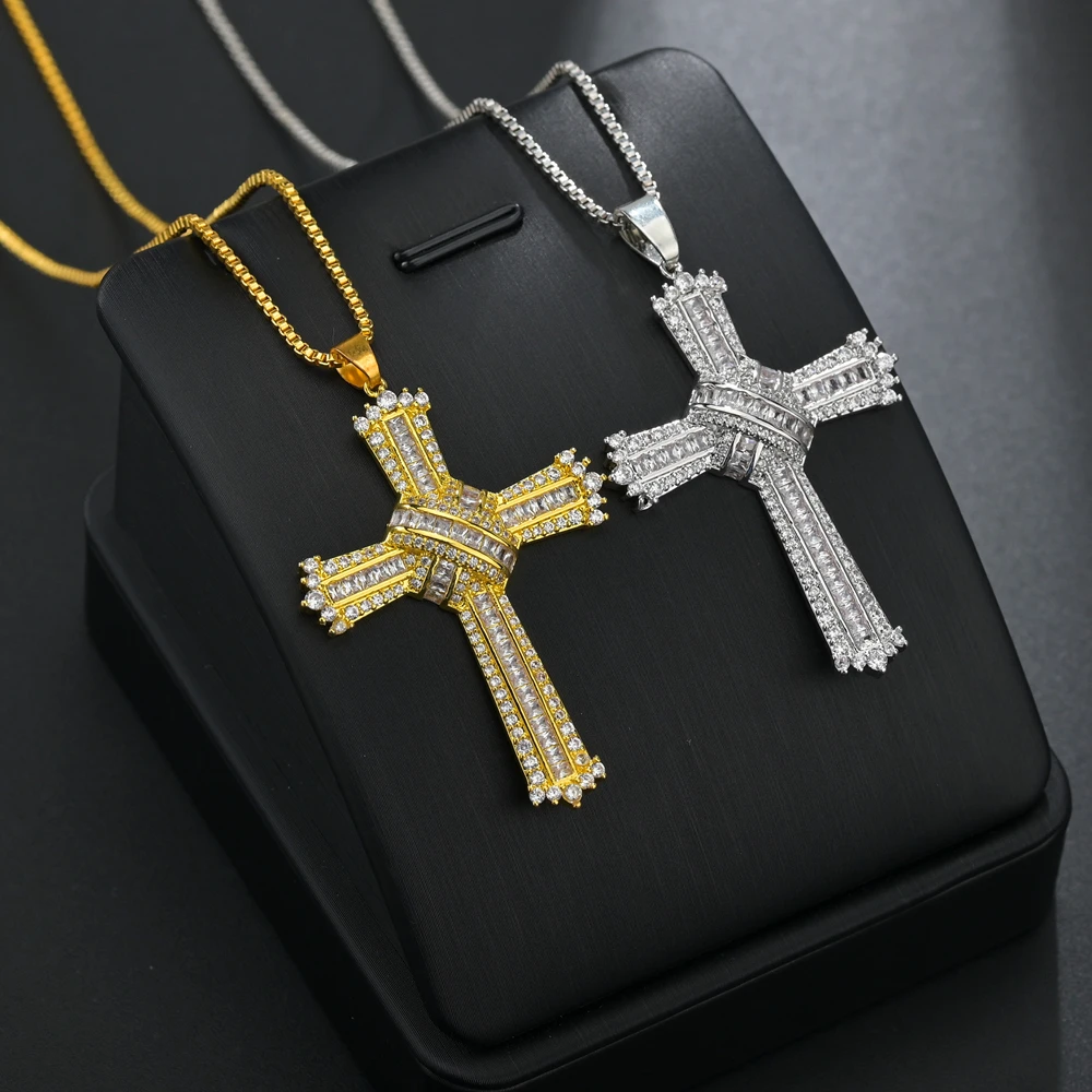 

Fashion Rhinestone Crystal Cross Necklaces Pendant For Women Classic Vintage Gold Silver Color Cross Choker Necklace Jewelry