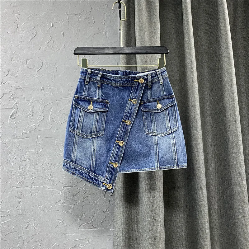 HIGH STREET Newest 2021 Designer Fashion Asymmetrical Denim Mini Skirt