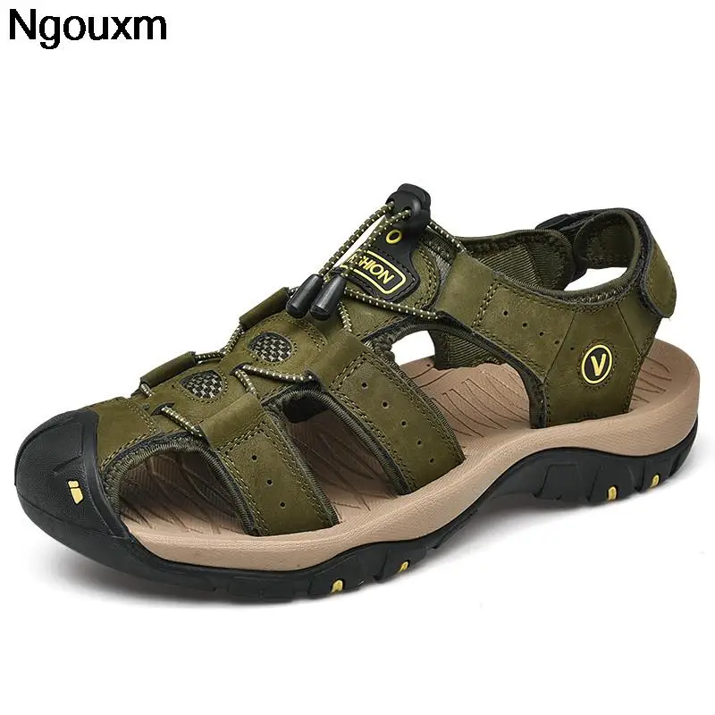 

Мужские летние сандалии Ngouxm из натуральной кожи, модные уличные пляжные сандалии и тапочки, большие размеры 38-48