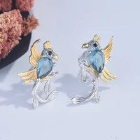 exquisite birds stud earrings fashion cute animal jewelry inlay blue crystal zircon womens wedding engagement accessories gift