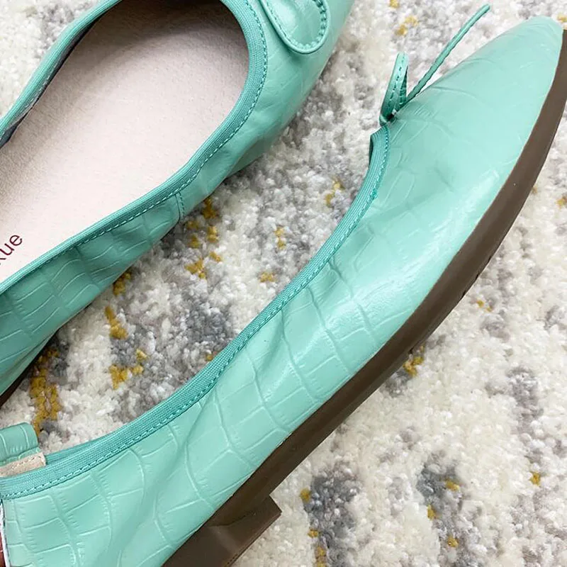 Женские балетки из натуральной кожи с квадратным носком и бантиком|Обувь без