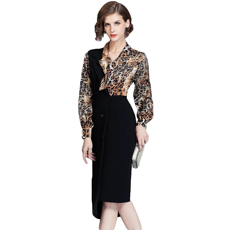 

Fashion Europe Woman Clothes Spring Autumn Designers Leopard Print Dress Vintage Patchwork Office Pencil Robe Femme Sexy Vestido