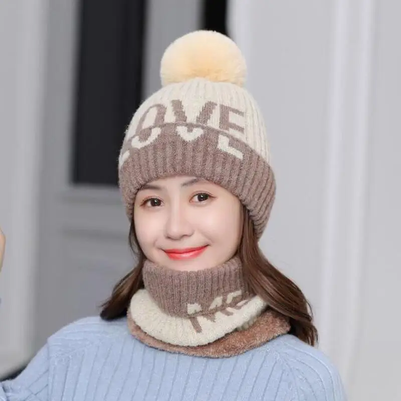 Зимняя женская шапка и шарф SUOGRY теплые вязаные шапки с надписью Love для девочек