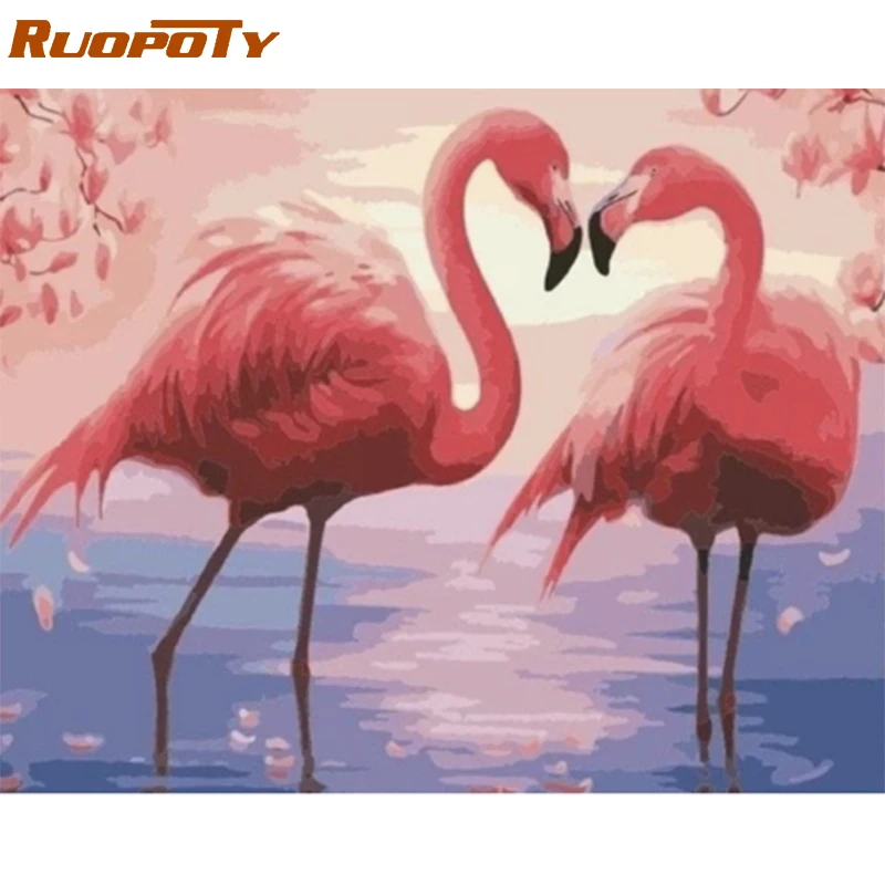RUOPOTY Diy картина по номерам набор животных в виде фламинго холст ручная роспись для