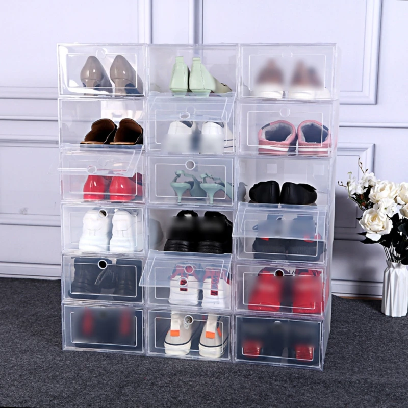 

6PCS Stackable Transparent Plastic Shoe Box Thickened Plastic Shoe Box Dustproof Household Storage Supplies Men