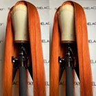 Имбирь оранжево-Цвет синтетические волосы Кружева передние парики с детскими волосами 28 ''прямые синтетические парики шнурка с предварительно вырезанные для женщин