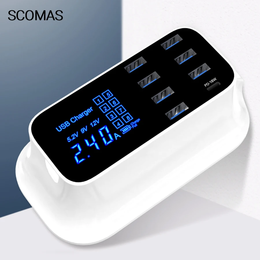 SCOMAS Быстрая зарядка 3 0 Смарт USB Type C зарядная станция 45 Вт 8 портов телефон планшет