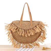 new semi round tassel single shoulder straw bag tassel paper woven bag beach bag fashion womens bag