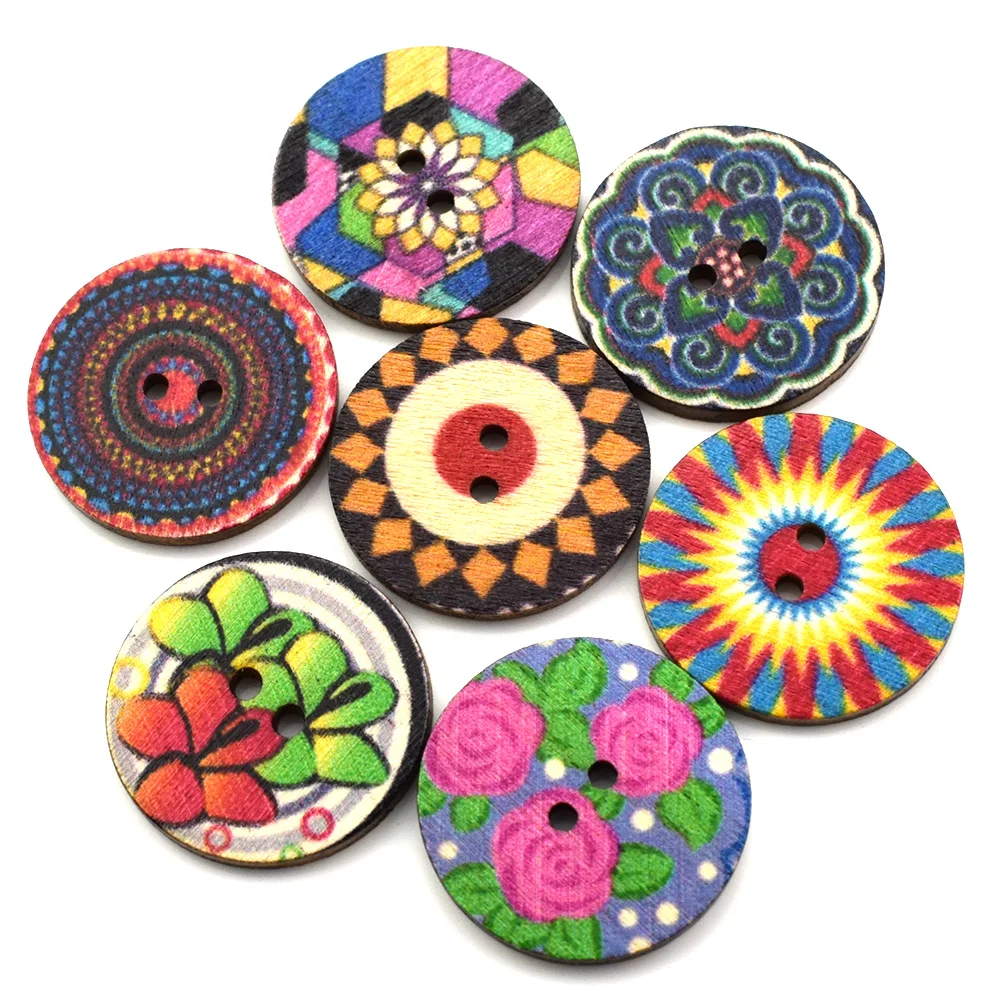 50 шт. Ретро Печать Круглые Деревянные Кнопки шитье скрапбукинга одежда подарки