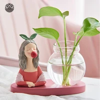 nordic girl hydroponic vase resin character model glass tabletop plant wedding decor modern home decoration household vase gifts