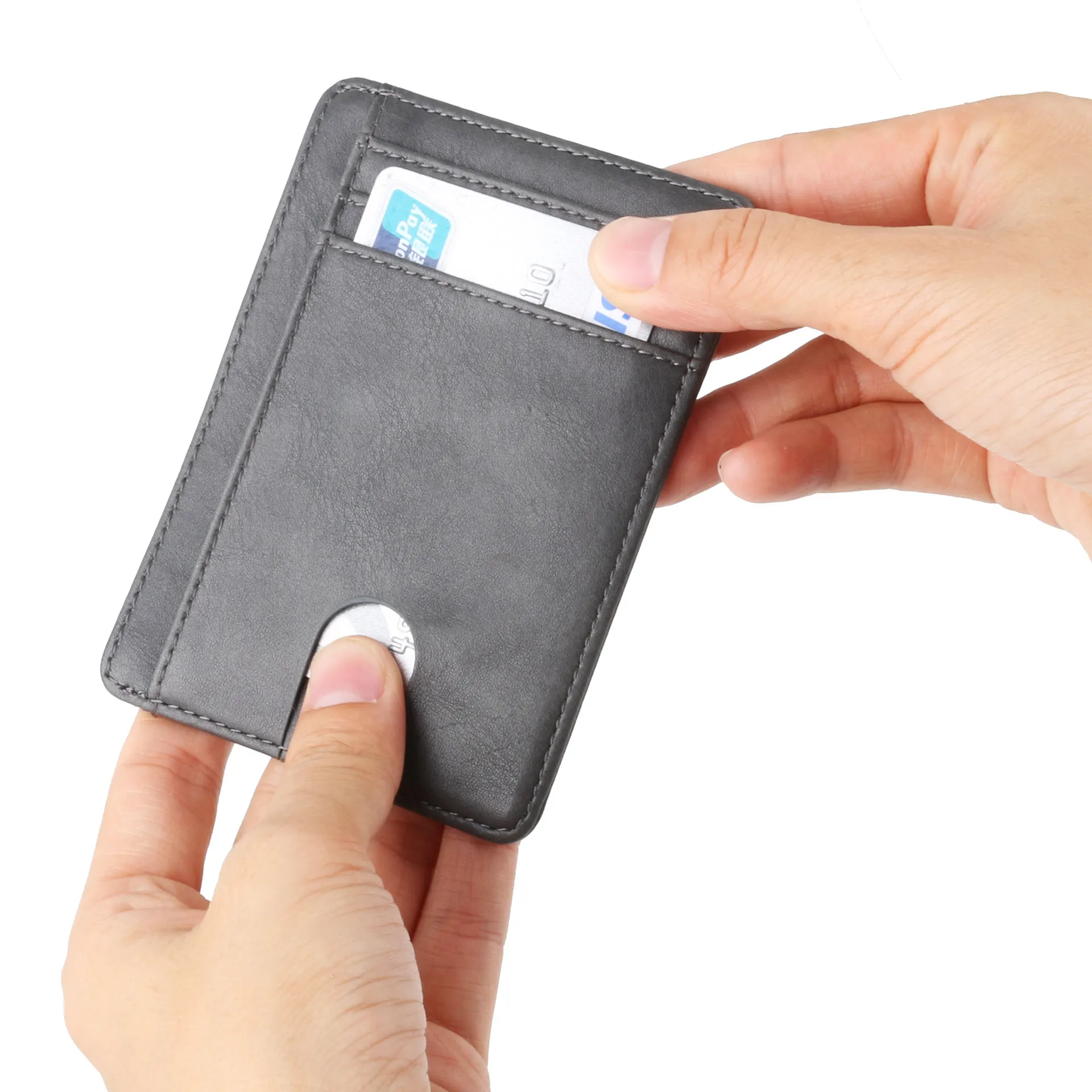 Тонкий кожаный кошелек с блокировкой RFID держатель для кредитных карт маленький