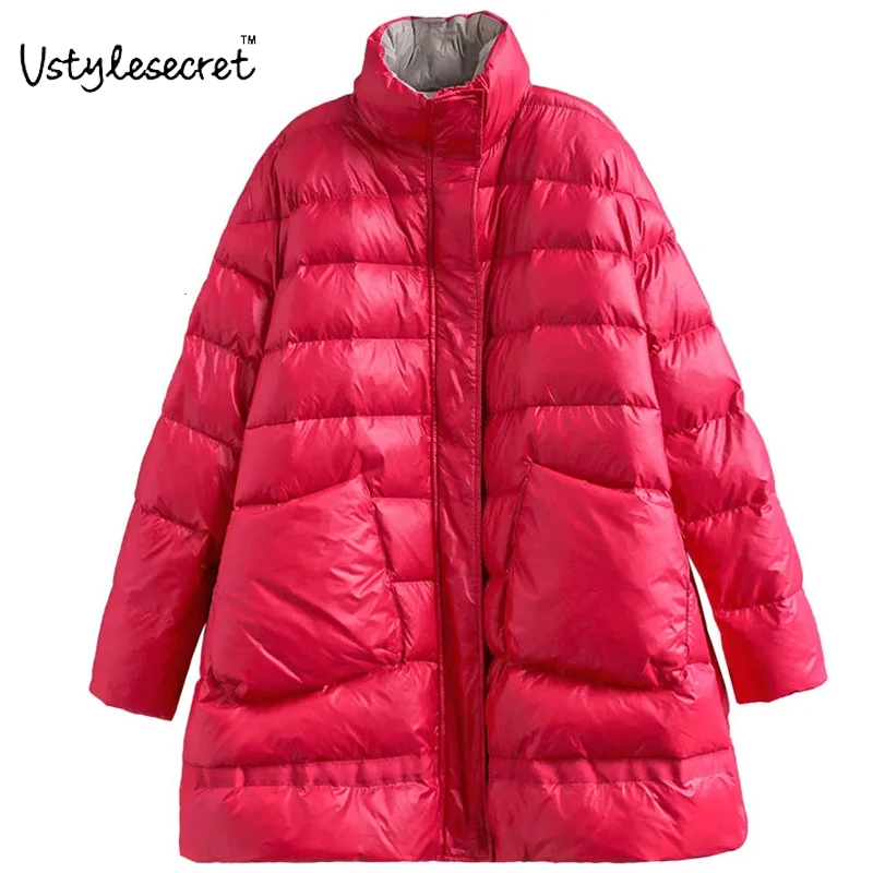 

Пуховик женский ультралегкий, пуховик свободного покроя, женское теплое пальто на красном и белом утином пуху, зимнее пальто 2021 года, U10940