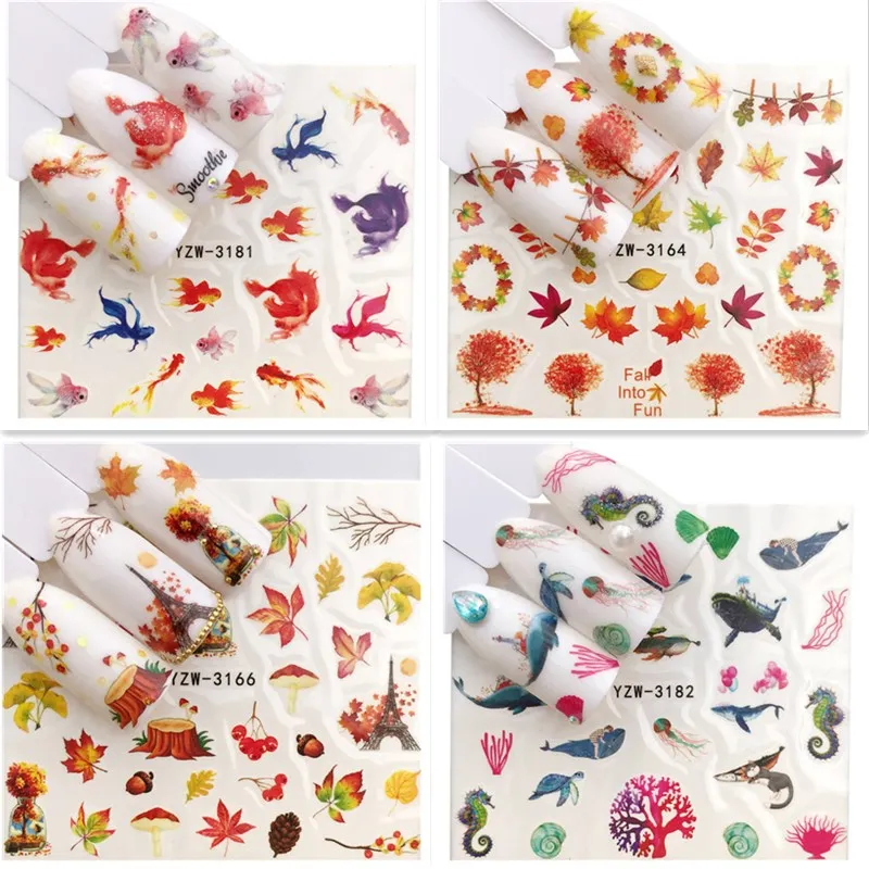 1 лист красочное Осеннее дерево/золотая рыбка переводная вода стикер для дизайна