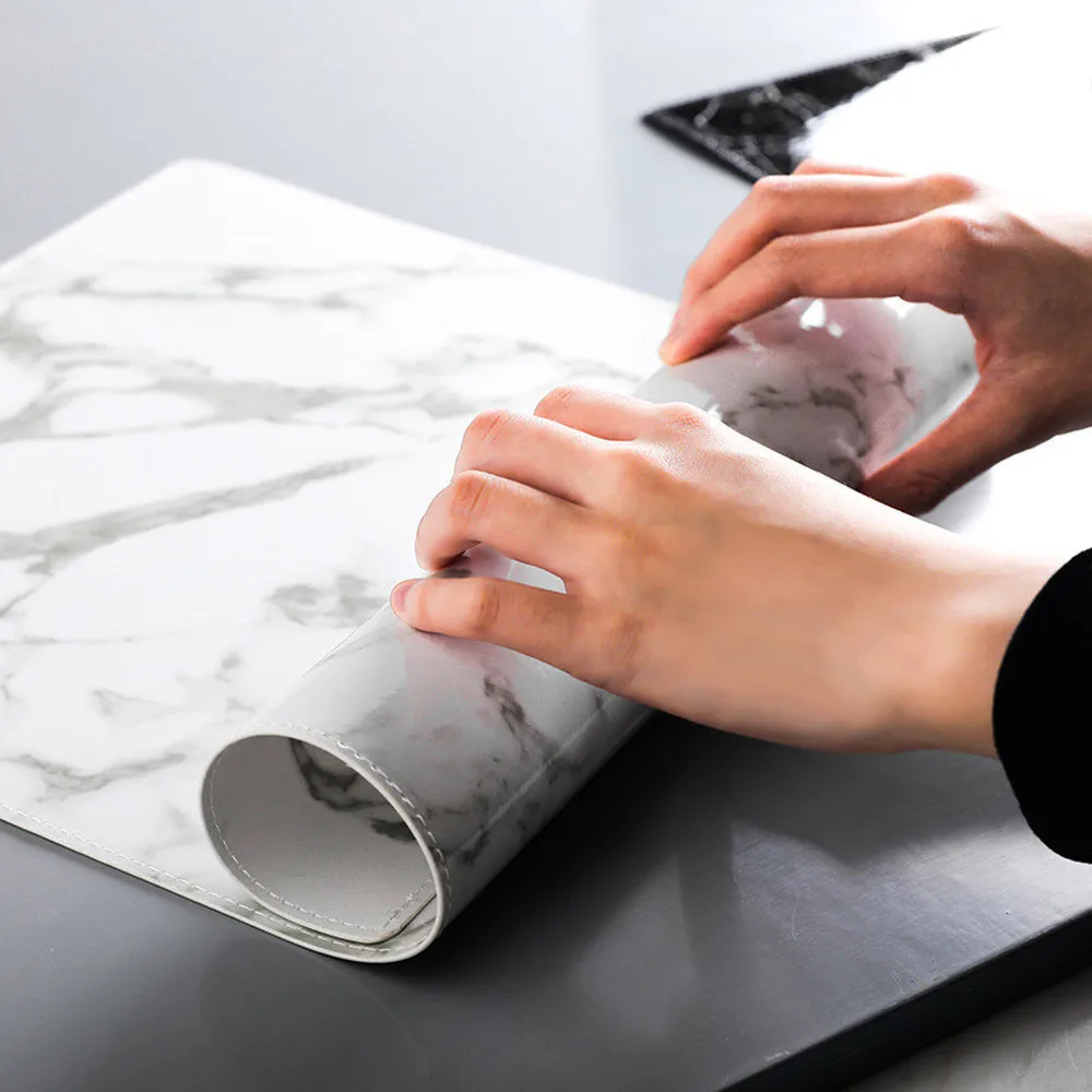 Placemat 45X32CM Luxury PU Leather Waterproof Table Mat Black White Marble Pattern Placemat for Dining Table Water Coasters Home