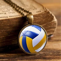 volleyball time gemstone glass pendant necklace european and american retro sweater chain wholesale customization