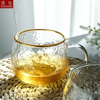 hammer eye style glass breakfast water cup handle design gold line cappuccino coffee cup colorful transparent crystal tea set