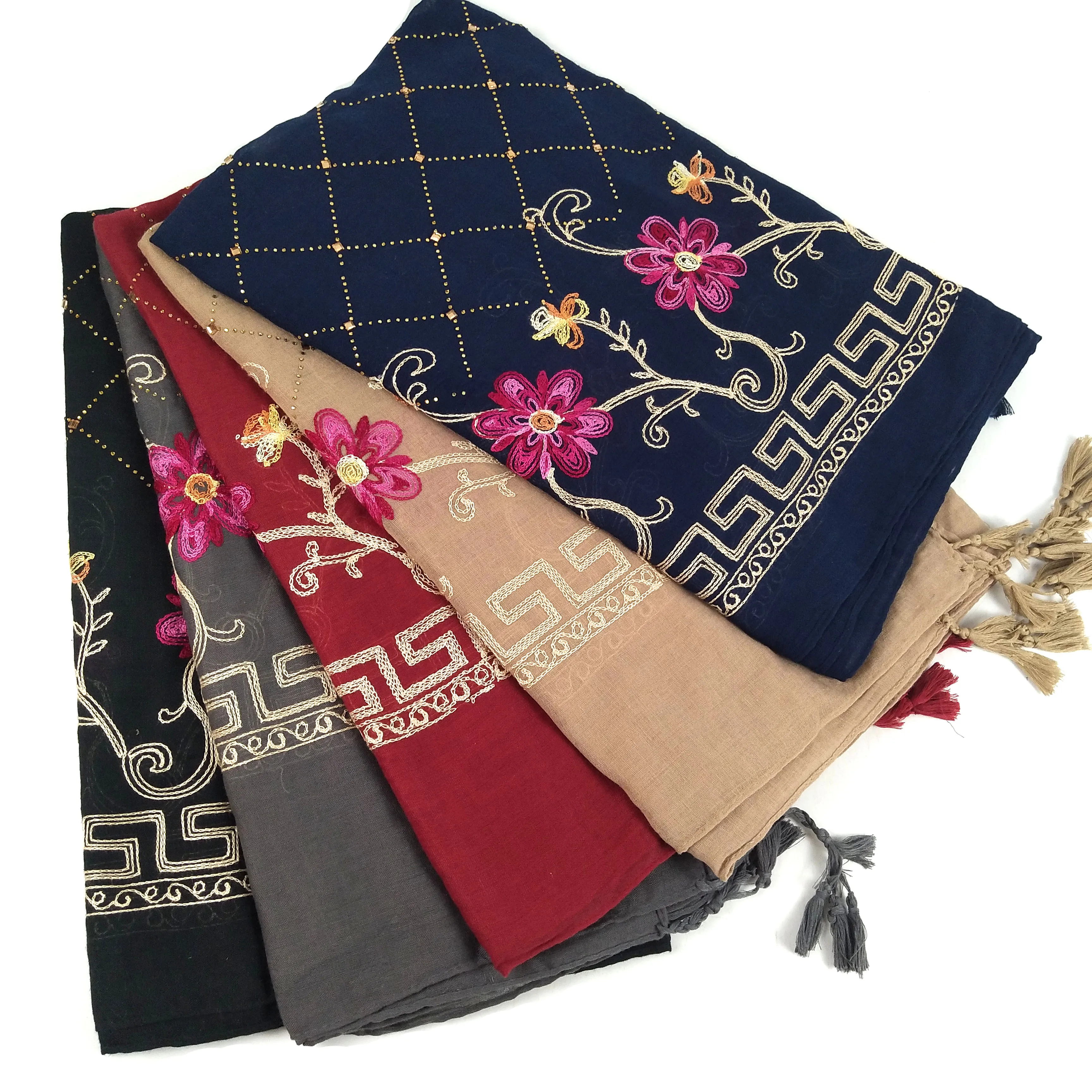 

D12 10pcs High quality cotton viscose flower embroidery hijab shawl scarf women maxi scarf/scarves wrap headband