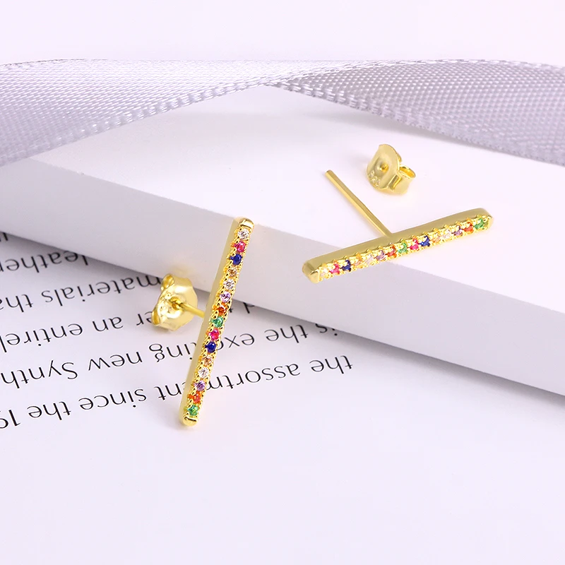 

CANNER Ear Bone Cartilage Earring 925 Sterling Silver Rainbow Cubic Zirconia Stud Earrings For Women Piercing Pendientes Mujer