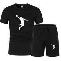 mens summer t shirt suit mens sportswear basketball fitness two piece printed suit short sleeve shorts
