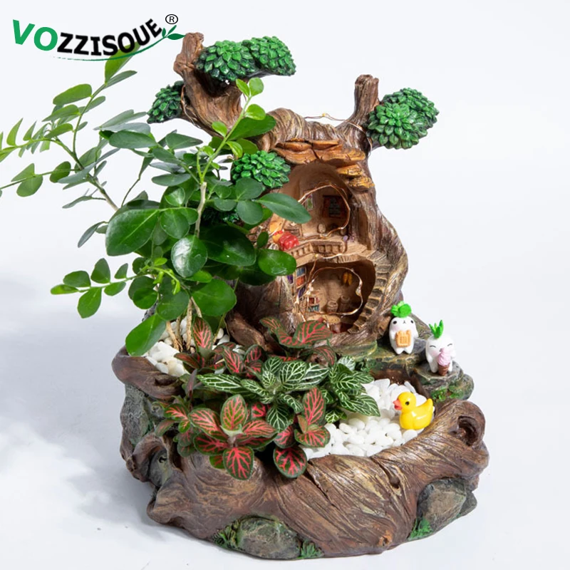 

HOT SALE Tree House Plant Bonsai Ornament Vase Flower Pot Garden Planters for Succulents Resin Decorative Pots for Flowers