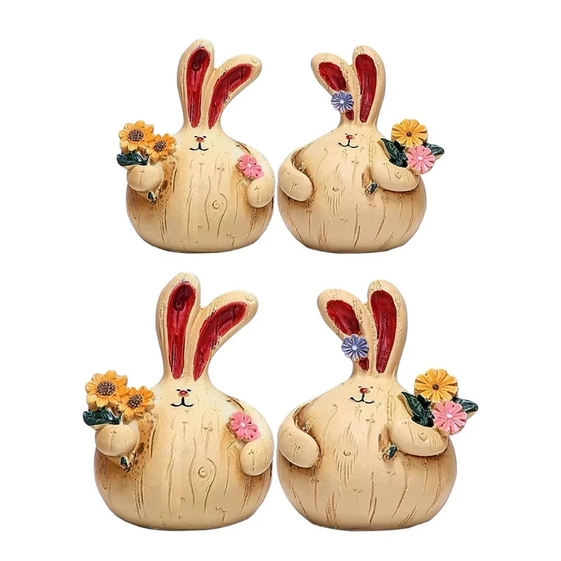 

2 пары кроликов, украшение для поделок, винтажное дерево, смола, домашнее милое украшение, настольные украшения, центральные части стола к Па...
