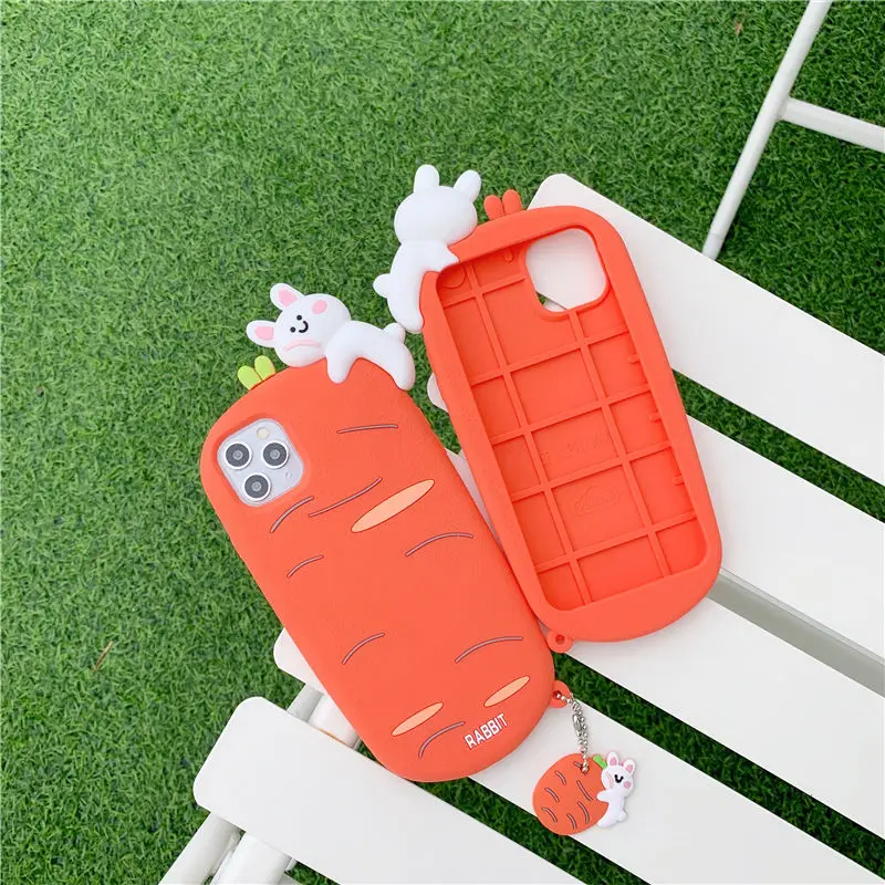 

3D Carrot Rabbit Soft Case for iPhone 11 11pro Max X Xs Max Xr 7 8 Plus Cute Cartoon Shape Shell