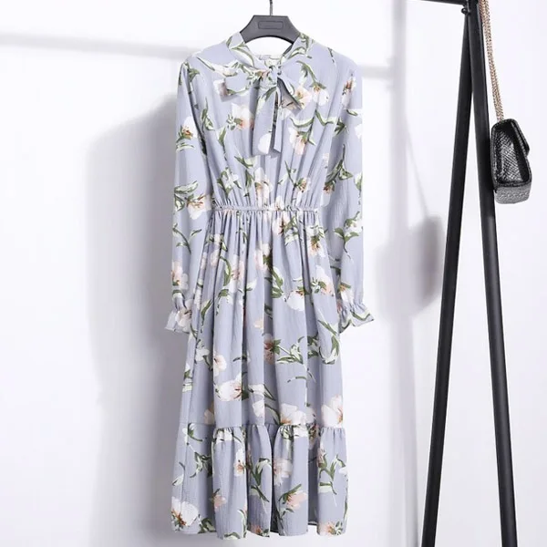 TS8010 B-4 Корейская черная рубашка Vestidos для офиса в горошек, винтажные осенние платья, Женское зимнее платье, миди платье с цветочным рисунком и длинным рукавом для женщин - Цвет: TS8010 B-4