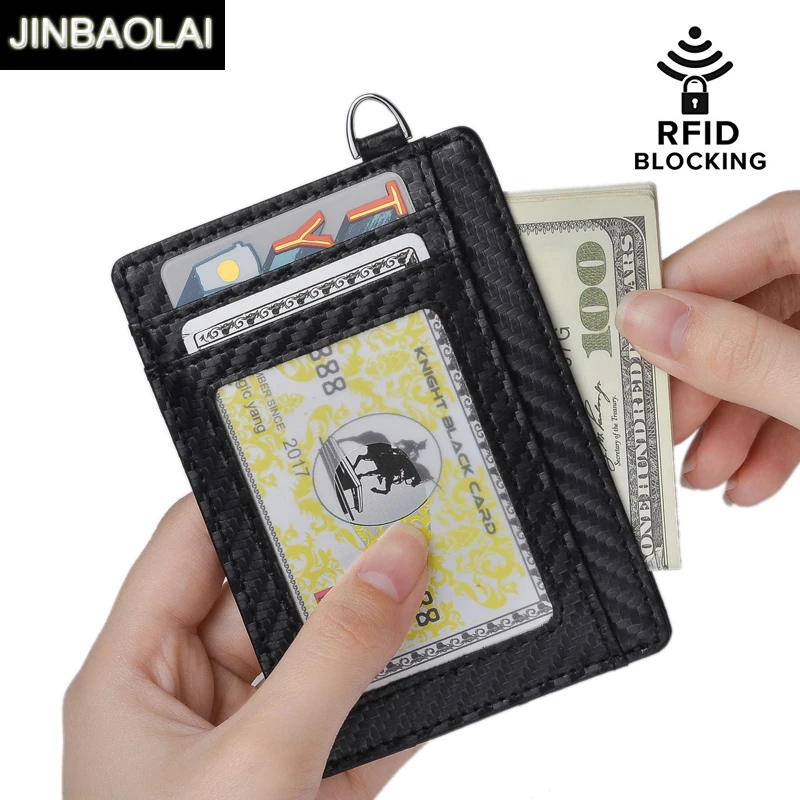 Маленький кошелек JINBAOLAI с RFID блокировкой кредитница бумажник из натуральной кожи