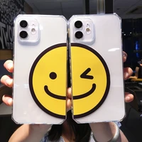 cute cartoon yellow smile couple phone case for iphone 13 pro max 12 11 x xs xr 7 8 plus transparent soft shockproof back cover
