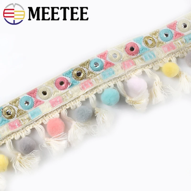 3 м Meetee вышитый жаккардовый кружевной ленты хлопок кисточкой помпон отделка DIY