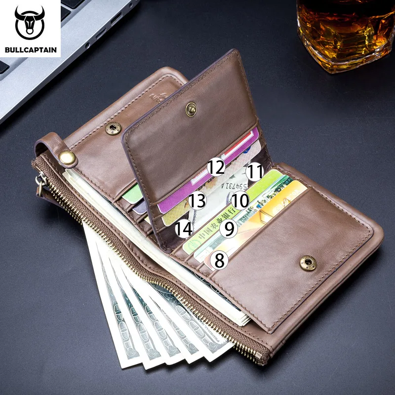 Кошелек BULLCAPTAIN RFID в стиле ретро мужской кожаный бумажник двойной складной