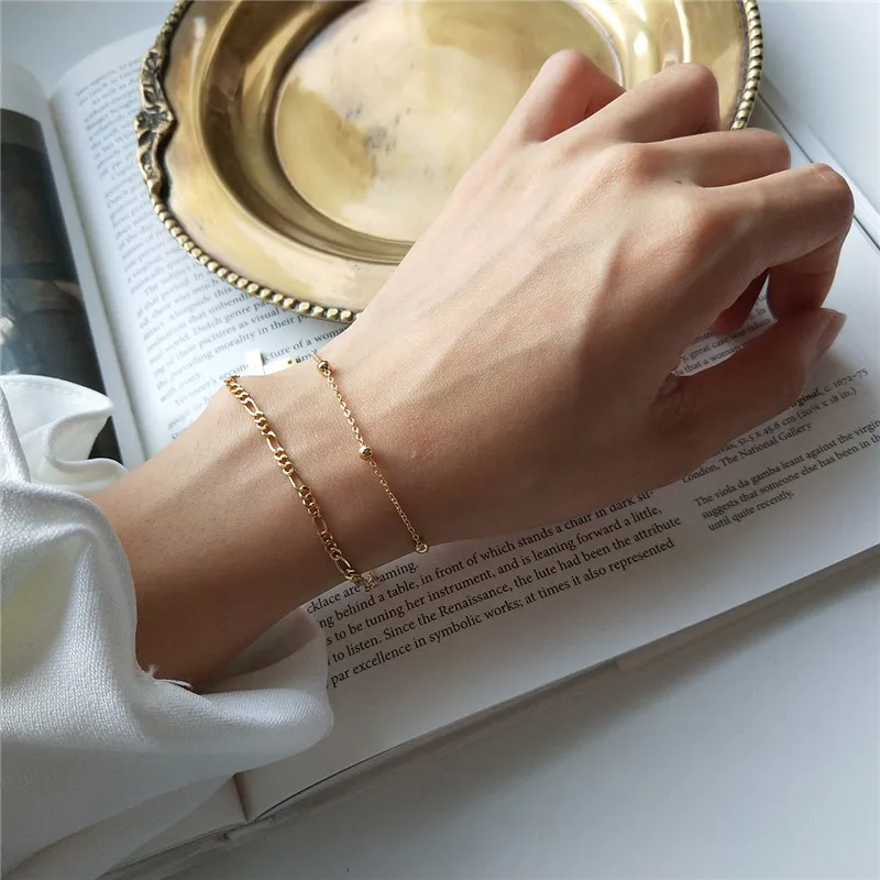 POFUNUO Real 925 Sterling Silver Women Minimalist Niche Bead Chain Bracelets Girls Fine Jewelry Delicate Exquisite Gold Bracelet | Украшения